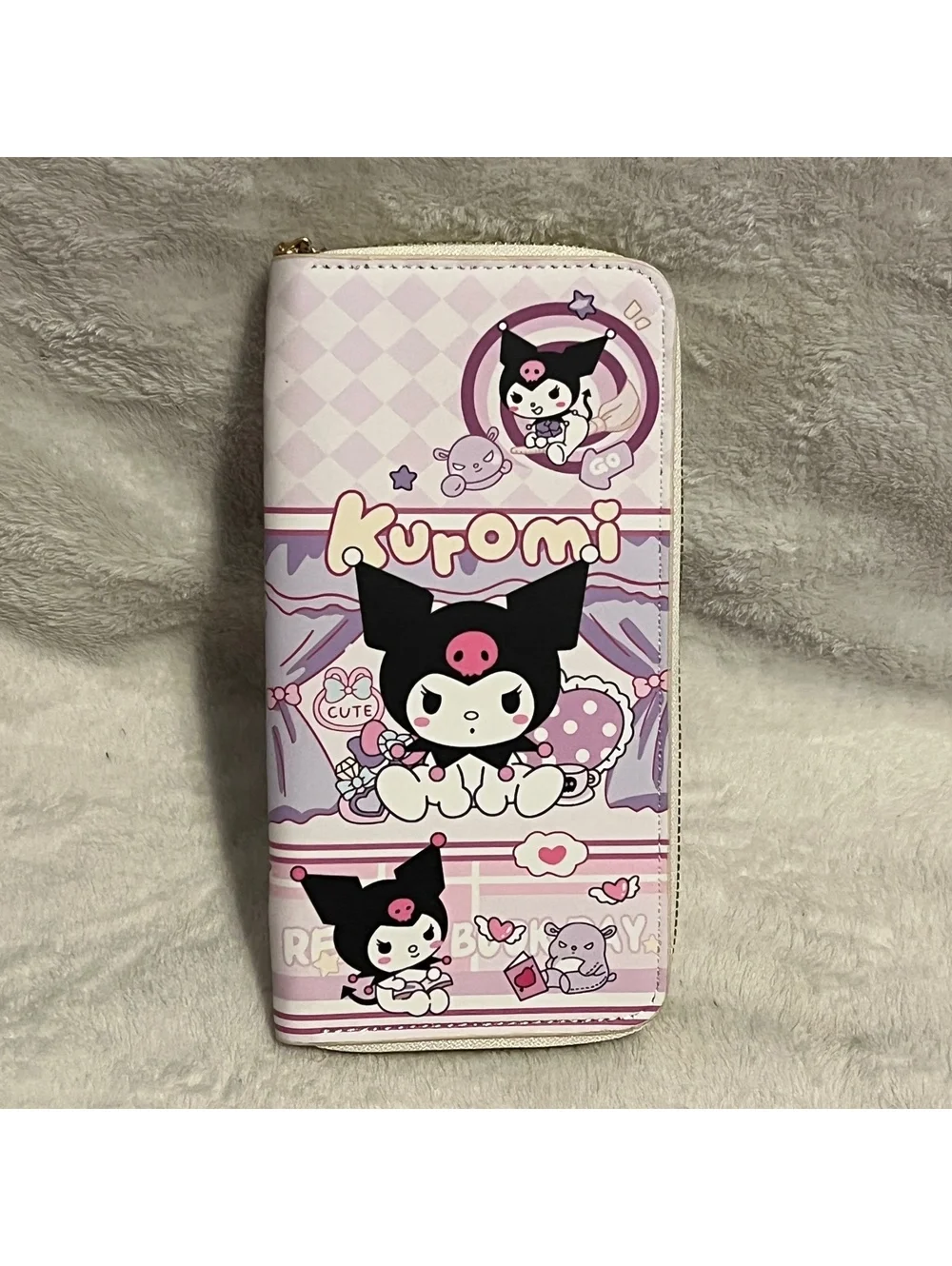 Kuromi lavender zip bifold wallet